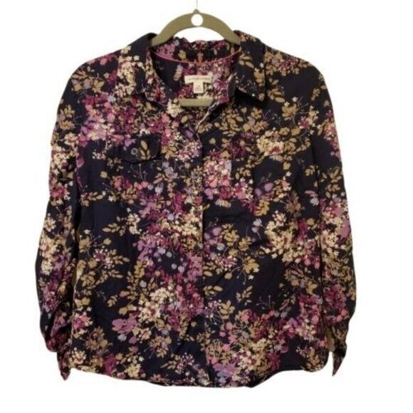 Croft & Barrow Womens Sz SP Multicolor  Floral Long Sleeve ButtonDown Blouse - Picture 1 of 9